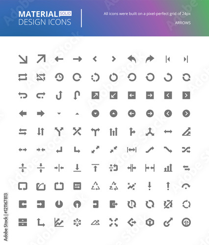 Material design solid icons set. Premium quality pixel perfect arrow icons for web and app design development.