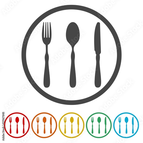 Fork, knife, tablespoon sign icon. Cutlery collection set symbol