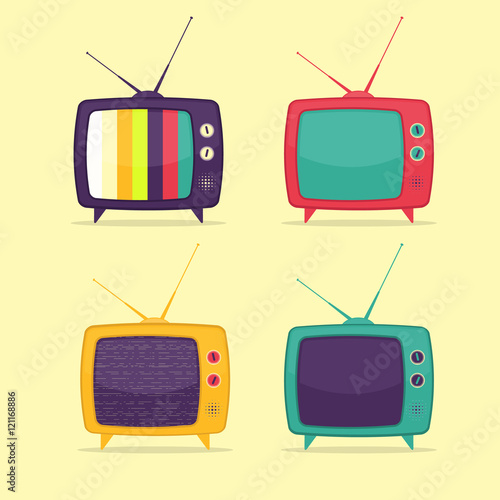 Colorful Retro TV Set. Flat Design Style. 
