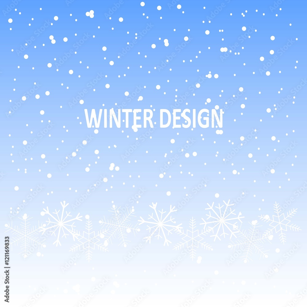 Winter design background, white snow on blue, vector illustration