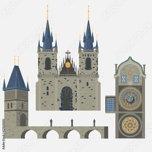 Prague town, Czech Republic. Church of Mother of God before Tyn, Old Town Square in European city. Famous, tourists travel, popular routs