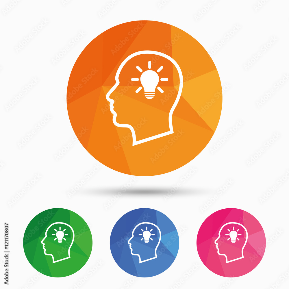 Head with lamp bulb sign icon. Male human head. Stock Vector | Adobe Stock