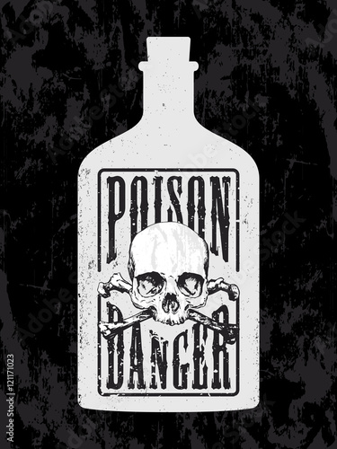 Grunge poison bottle with skull and bones label