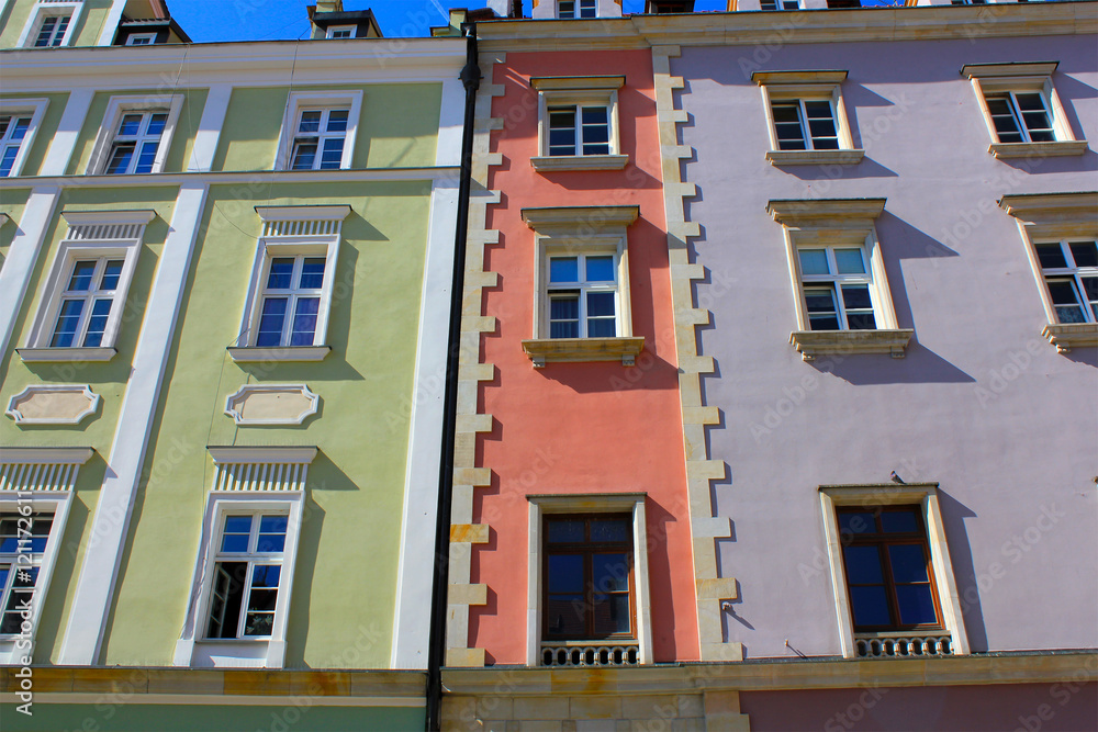 Obraz premium Architecture of Wroclaw, Poland, Europe. City centre, Colorful, historical Market square tenements.Lower Silesia, Europe.