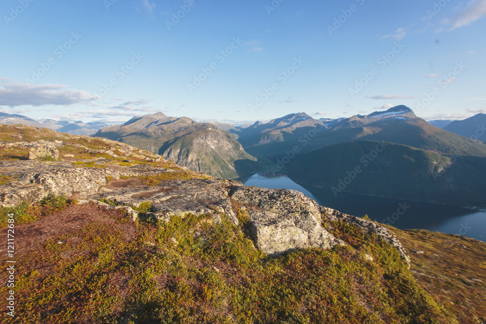 Hiking in Norway, classic norwegian scandinavian summer mountain