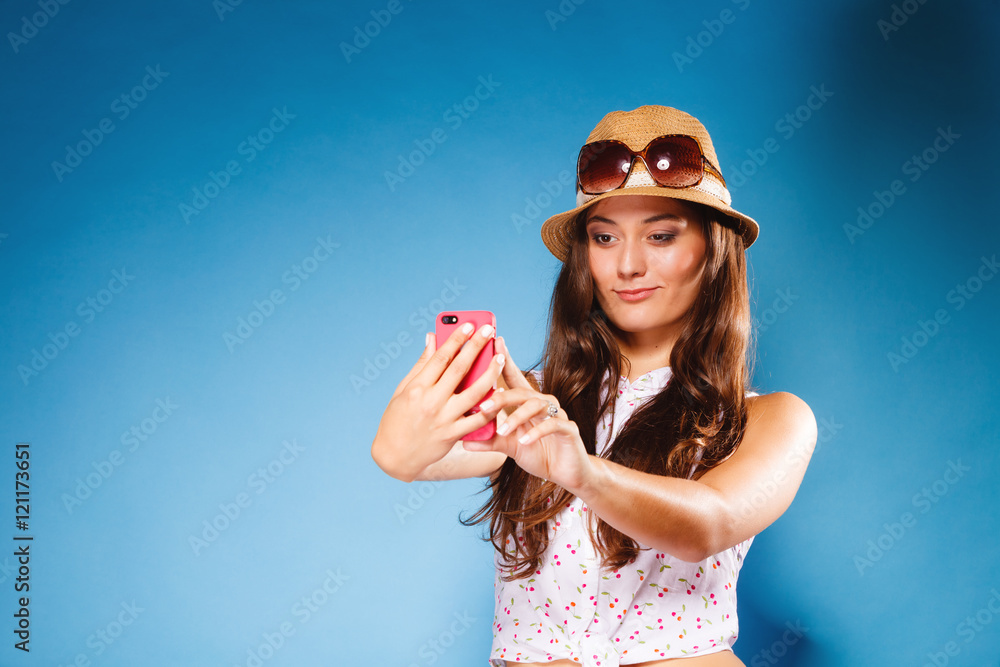 Woman using mobile phone reading sms or texting Woman using mobile phone reading sms or texting