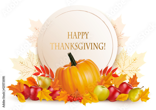Happy Thanksgiving background with colorful autumn leaves and fr