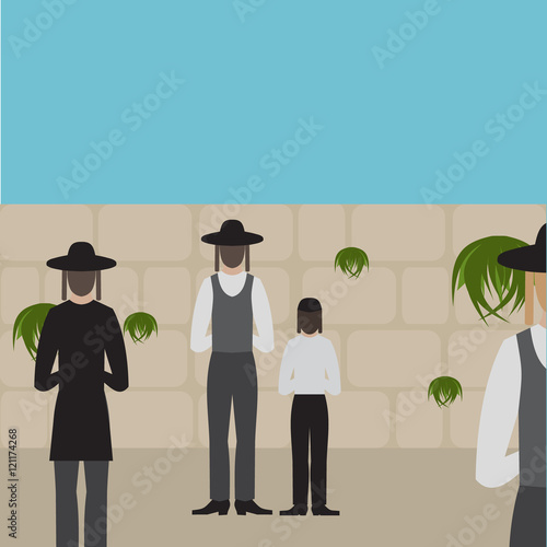 Jerusalem, Israel old city. Western Wailing wall. Postcard poster template