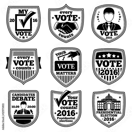 Vector set of vote labels. For presidential election, debates, ads etc.