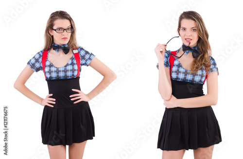 Schoolgirl isolated on the white photo