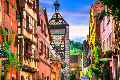 Most beautiful villages of France - Riquewihr in Alsace. Famous "vine rote"