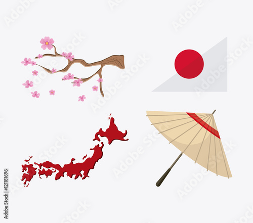 map tree umbrella and flag icon. Japan culture landmark and asia theme. Colorful design. Vector illustration