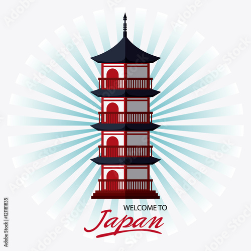 tower building icon. Japan culture landmark and asia theme. Colorful design. Striped background. Vector illustration