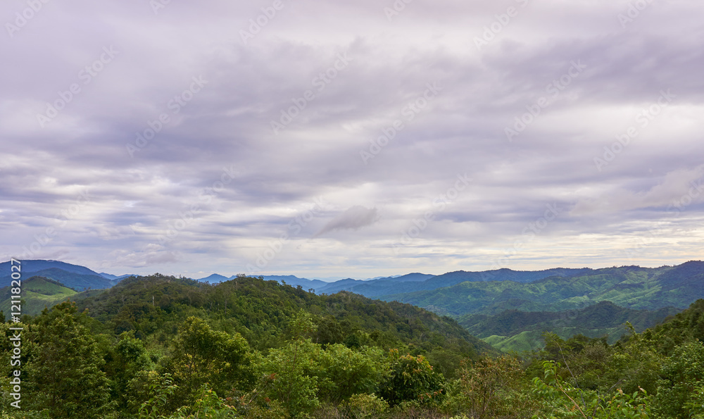 Mountain range in cloudy day. Khun Nam Yen viewpoint, at Mea-Wong National Park,Thailand. Tropical rain-forest in asia Mountain range in cloudy day. Khun Nam Yen viewpoint, at Mea-Wong National Park,Thailand. Tropical rain-forest in asia