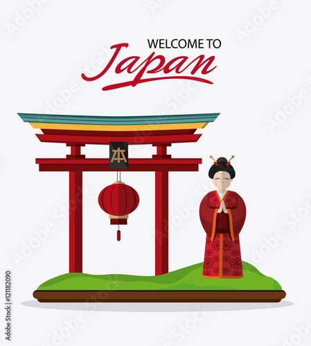 Woman arch and lamp icon. Japan culture landmark and asia theme. Colorful design. Vector illustration