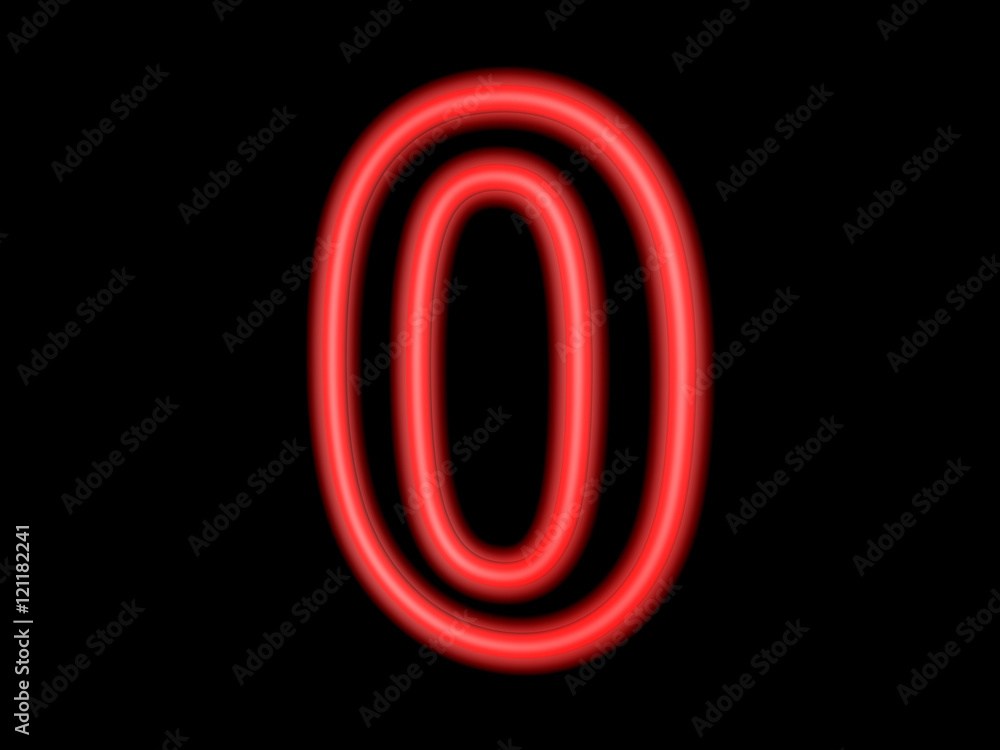 Neon number 0 isolated on black, 3d illustration Neon number 0 isolated on black, 3d illustration