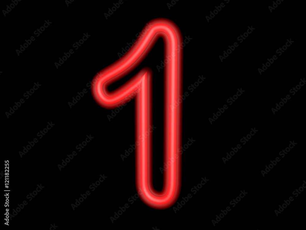 Neon number 1 isolated on black, 3d illustration Neon number 1 isolated on black, 3d illustration
