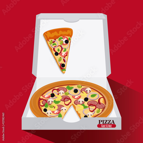 Pizza pie and carton box icon. fast food menu american and restaurant theme. Colorful design. Vector illustration