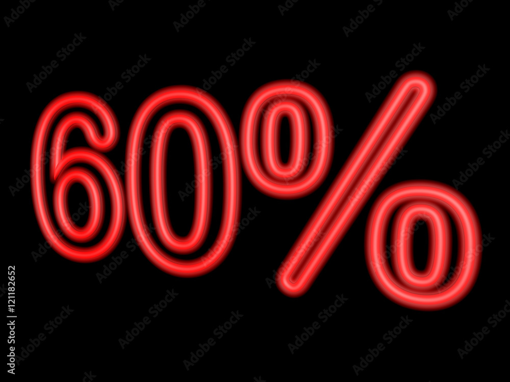 Neon 60 percent isolated on black, 3d illustration Neon 60 percent isolated on black, 3d illustration