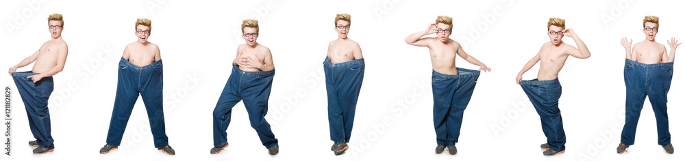 Funny man with trousers isolated on white Funny man with trousers isolated on white