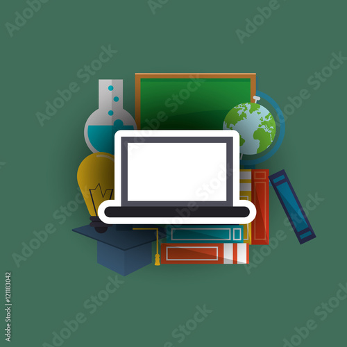 flat design computer with education and academia related icons image vector illustration