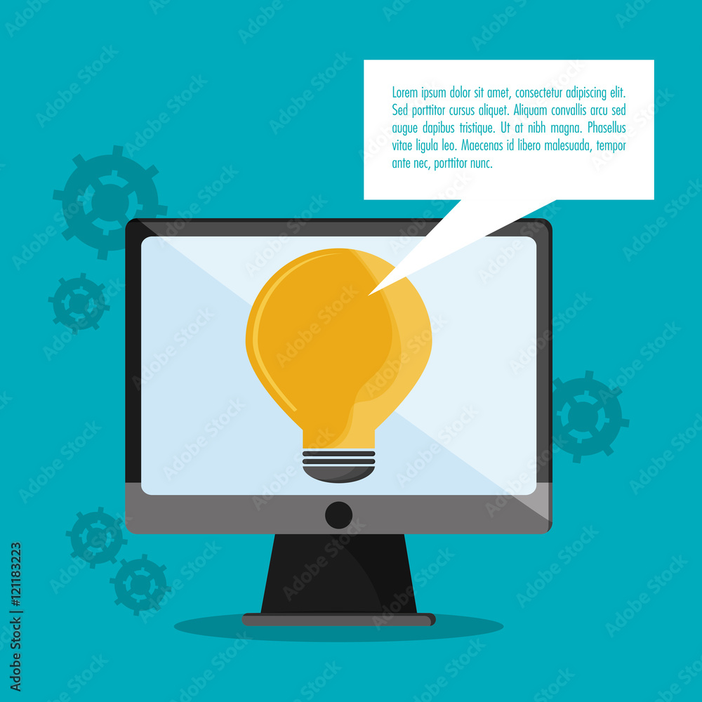 Computer and bulb icon. Call center and technical service theme. Colorful design. Vector illustration Computer and bulb icon. Call center and technical service theme. Colorful design. Vector illustration