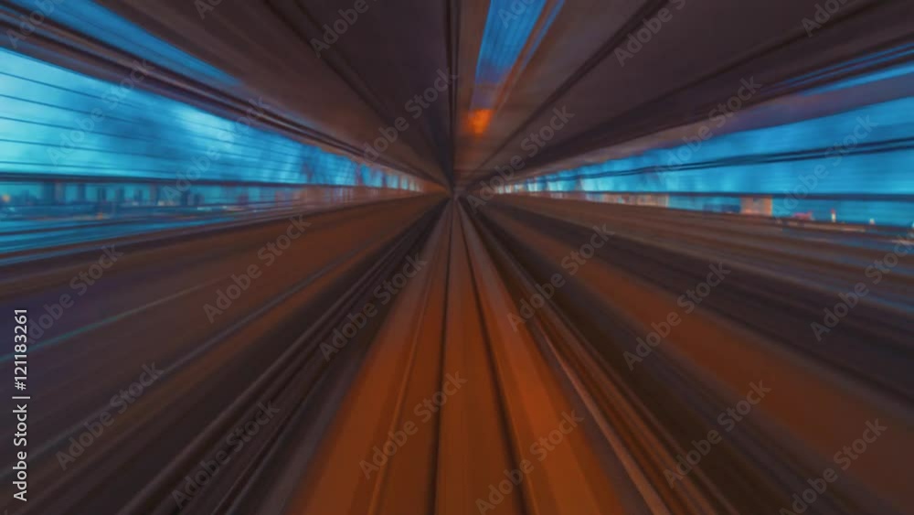 Point of view time-lapse through Tokyo tunnels via the automated monorail guideway transit system (AGT) called the Yurikamome at night. No unwanted window reflections Point of view time-lapse through Tokyo tunnels via the automated monorail guideway transit system (AGT) called the Yurikamome at night. No unwanted window reflections