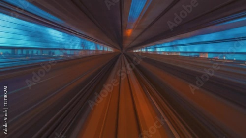 Point of view time-lapse through Tokyo tunnels via the automated monorail guideway transit system (AGT) called the Yurikamome at night. No unwanted window reflections photo