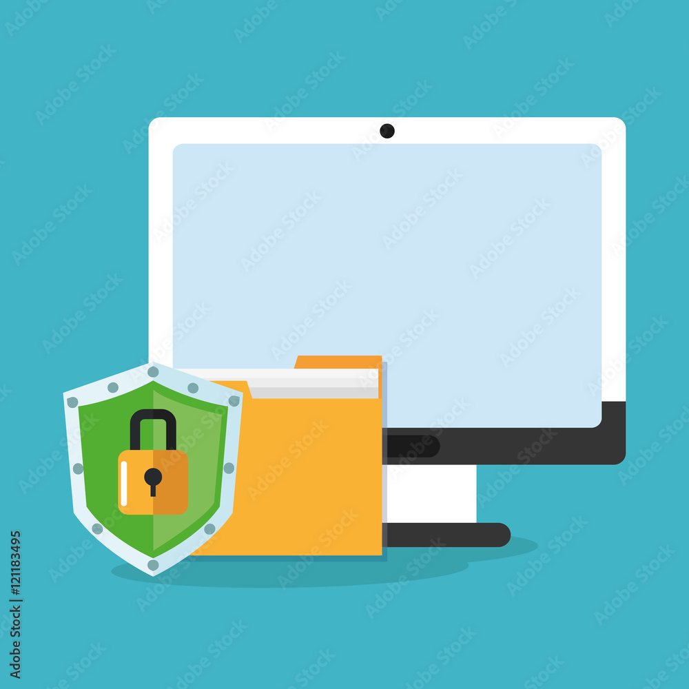 Computer file and padlock icon. Cyber security system and media theme. Colorful design. Vector illustration Computer file and padlock icon. Cyber security system and media theme. Colorful design. Vector illustration