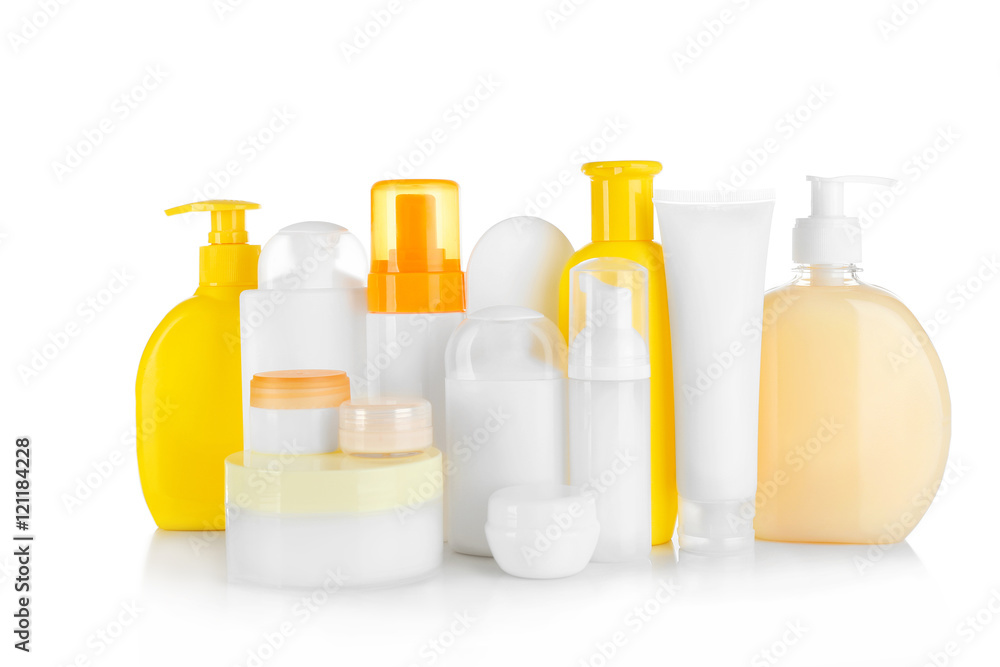 Different cosmetic bottles isolated on white Different cosmetic bottles isolated on white