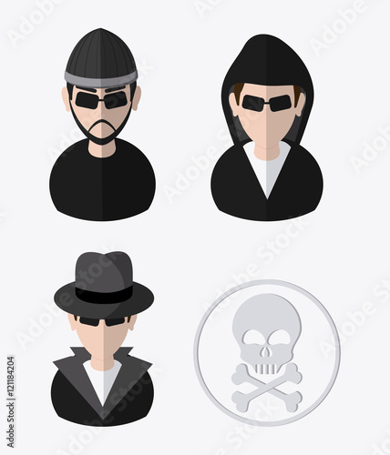 Hacker thief and skull icon. Data protection cyber security system and media theme. Colorful design. Vector illustration