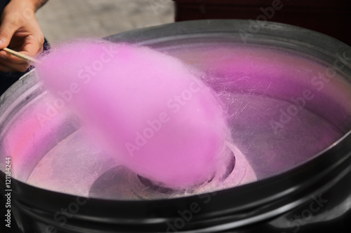 Preparing of cotton candy outdoors