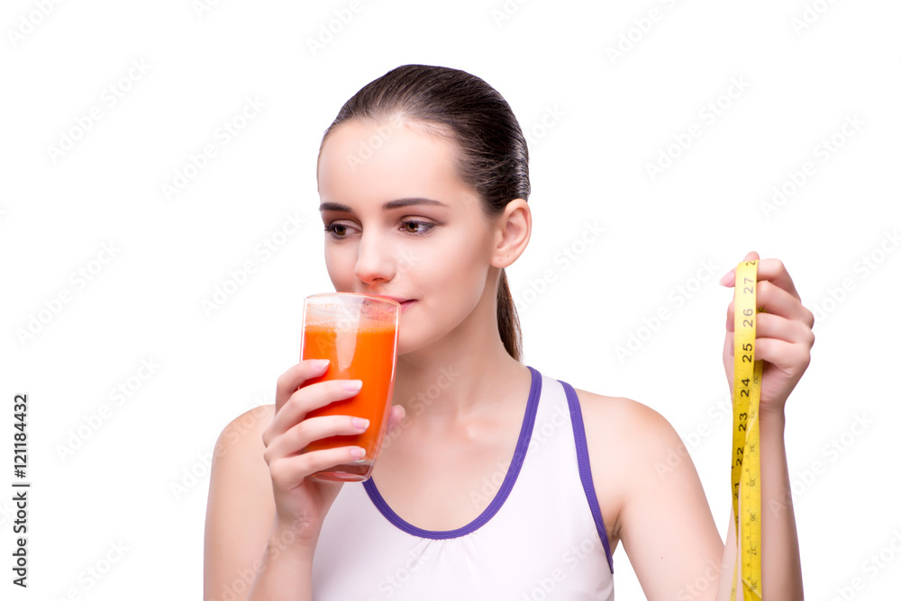 Woman with glass of juice and drink Woman with glass of juice and drink