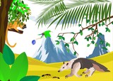 Natural wildlife Scene with ant-eater, and monkey