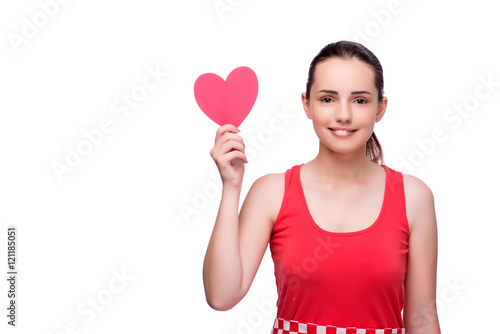 Young woman with heart shaped isolated on white