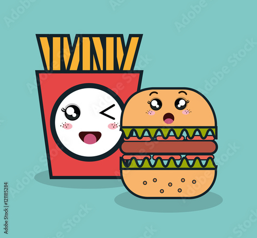 cartoon burger with fries french facial expression and isolated icon design, vector illustration  graphic  photo