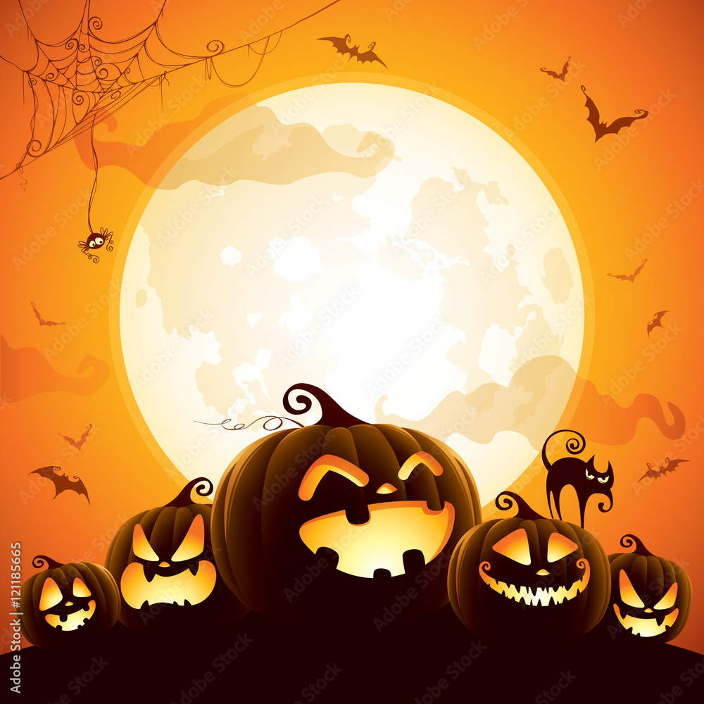 Fototapeta premium Halloween pumpkins under the moonlight
