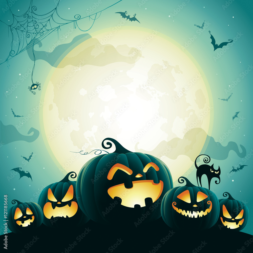 Fototapeta premium Halloween pumpkins under the moonlight