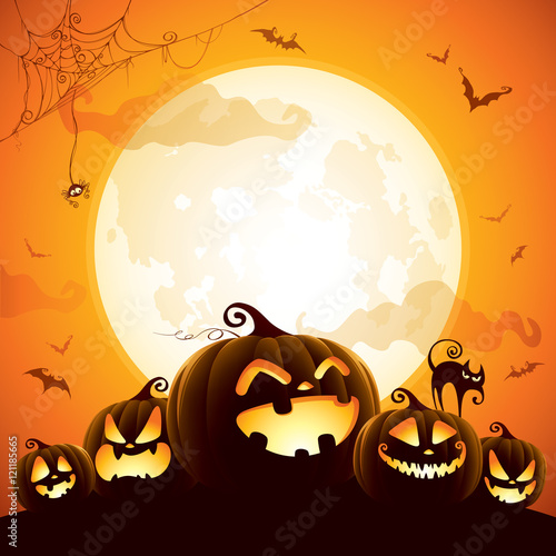 Halloween pumpkins under the moonlight photo