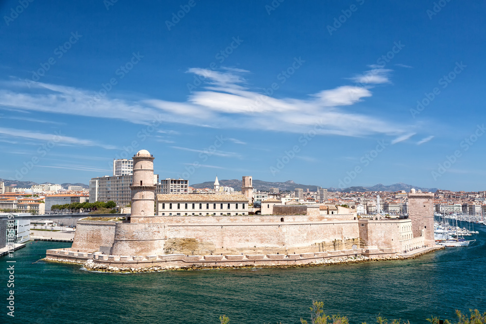 Fort Saint-Jean and the port of Marseille, France. 