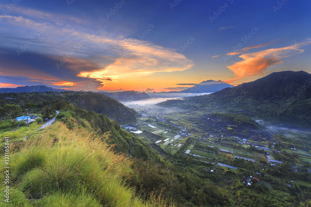 Amazing morning view at Pinggan Hill, Bali, indonesia.