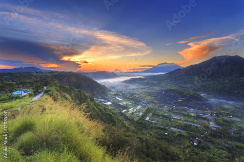 Amazing morning view at Pinggan Hill  Bali  indonesia.