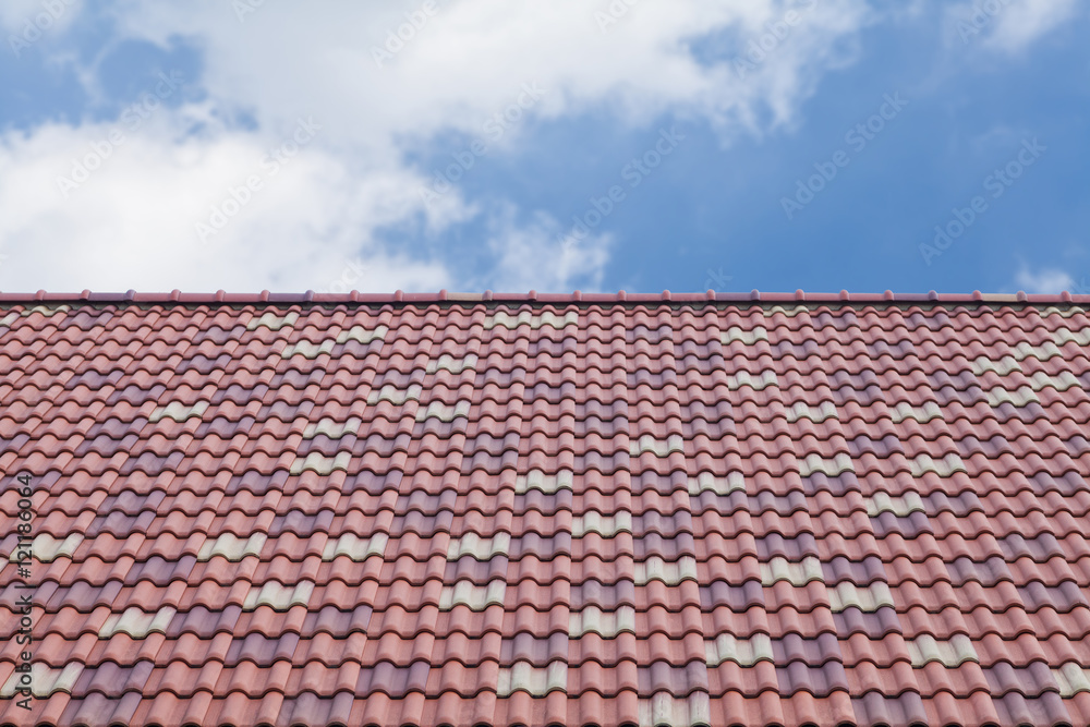 Red and brown roof tile and nice blue sky