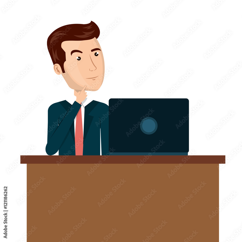 cartoon man laptop desk e-commerce isolated design, vector illustration graphic cartoon man laptop desk e-commerce isolated design, vector illustration graphic