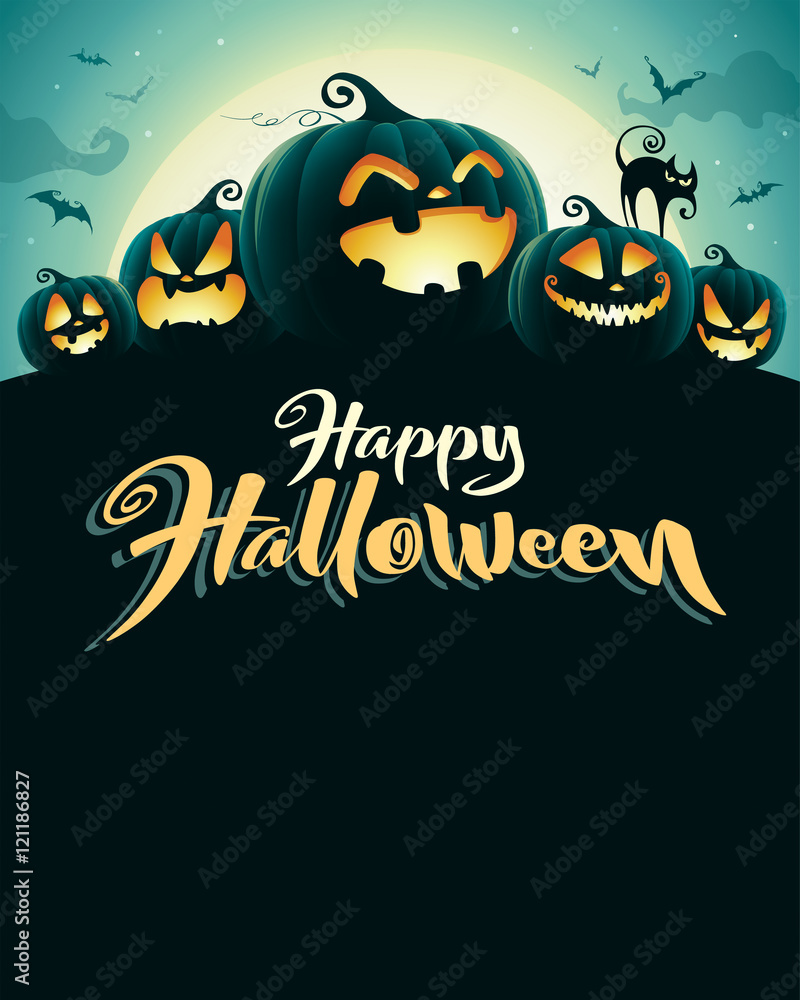 Spooky halloween night with pumpkins. Poster. Spooky halloween night with pumpkins. Poster.