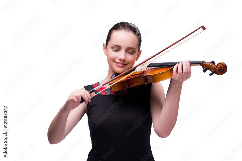 Elegant young violin player isolated on white Elegant young violin player isolated on white