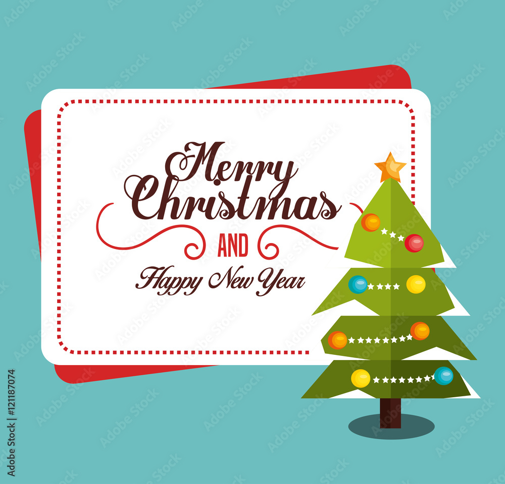 postcard tree merry christmas and happy new year design vector illustration eps 10