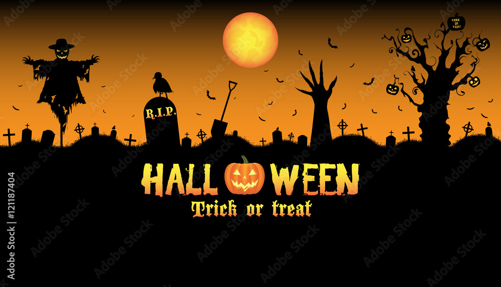 Halloween graveyard background vector