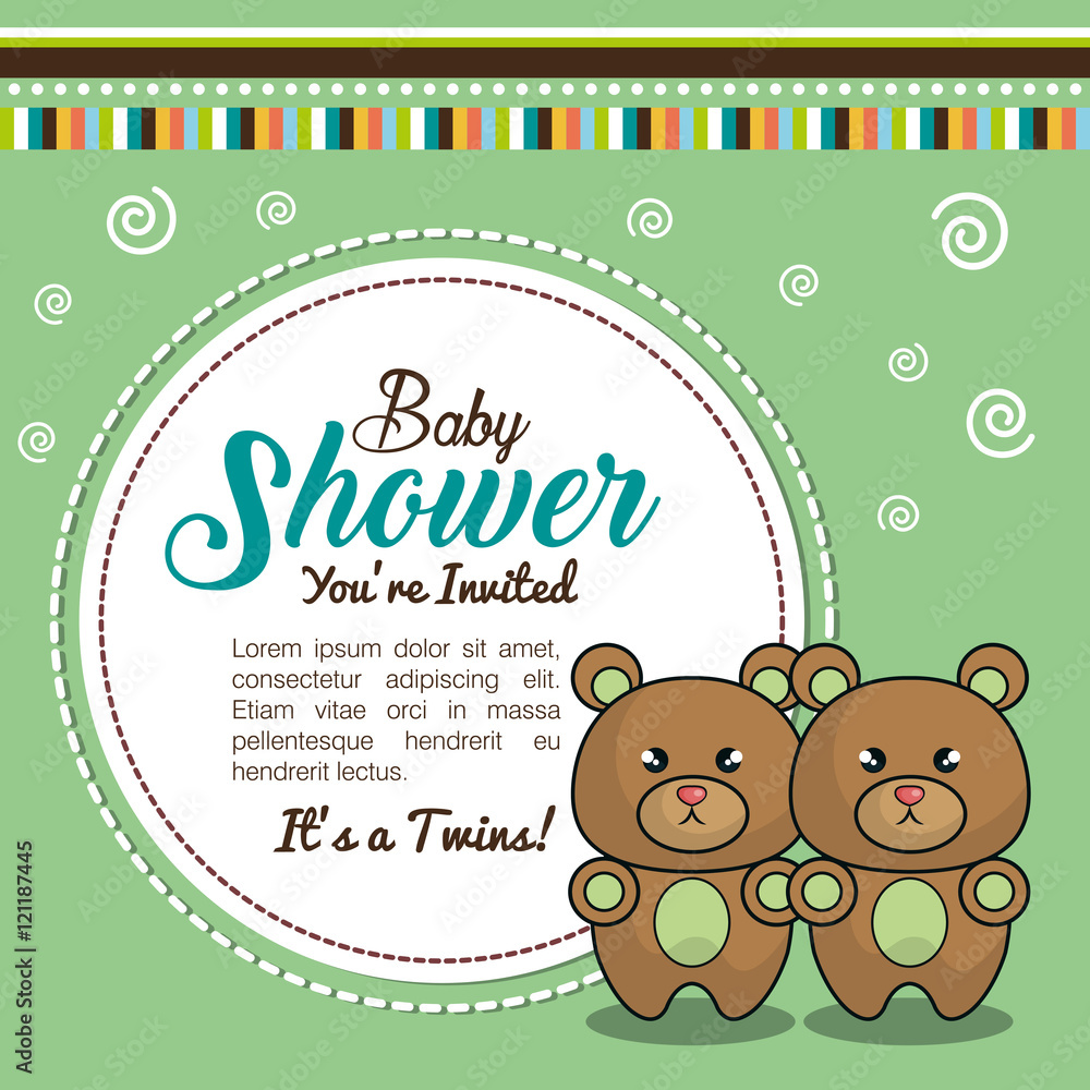 Obraz premium invitation baby shower twins boy bear vector illustration eps 10