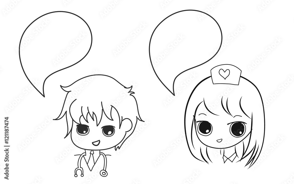 doctor and nurse with bubble speech anime style hand drawn set doctor and nurse with bubble speech anime style hand drawn set